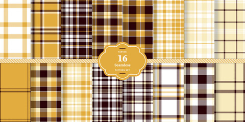 Dark Mustard Tartan patterns fabric texture. Modern Highland Gold Seamless TartanSet of 16
