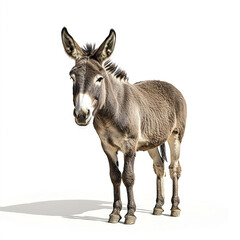 Fototapeta premium Donkey standing on white background, looking curious