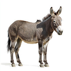 Fototapeta premium Donkey standing on white background, looking calm