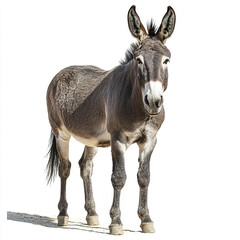 Fototapeta premium Donkey standing on white background, looking curious