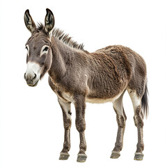Obraz premium Donkey standing on white background, looking calm and curious