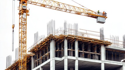 Construction crane over concrete high-rise building under construction