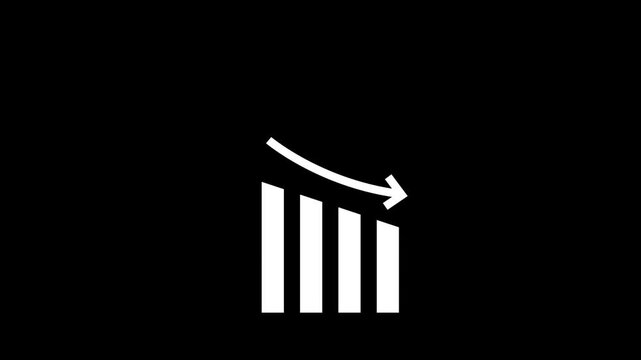 Negative business graph report animation on transparent background.