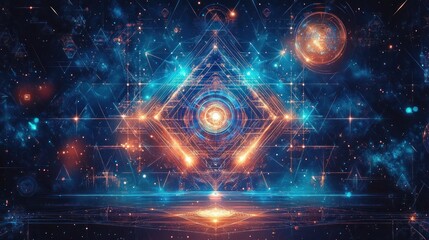 Fototapeta premium Mesmerizing abstract of a mystical cosmic portal opening up to reveal a galaxy of vibrant glowing energy fields and infinite dimensional realms