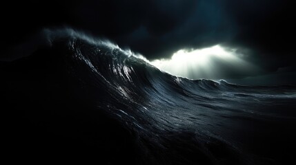 Massive wave, dark ocean, dramatic light