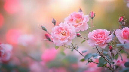 Obraz premium Beautiful delicate pink roses blossoming in a soft light