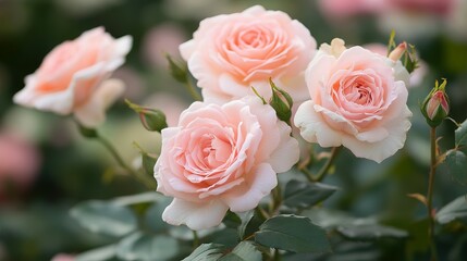 Beautiful roses display their petals of pink and soft colors