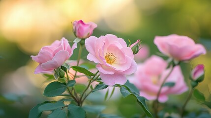A beautiful collection of pink rose flowers blossoming in garden