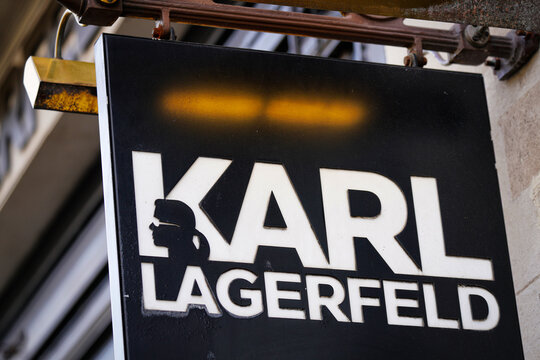 Karl Lagerfeld Luxury Fashion House Brand Retail Apparel Storefront Sign Logo Signage, Global Contemporary Fashion Industry, Regent Street, London, UK, 2025