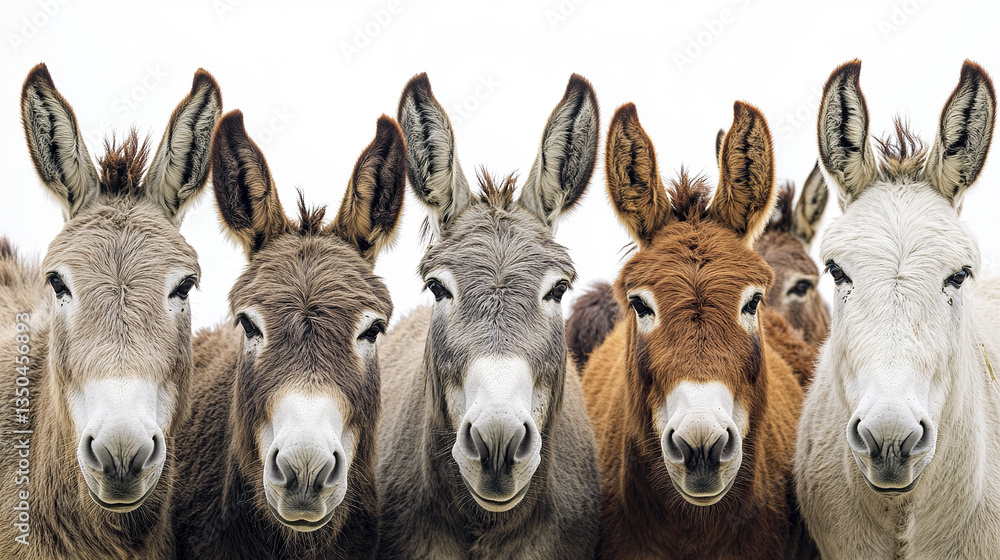 Poster group of donkeys with unique expressions stand together