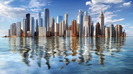 Fototapeta premium Cityscape flooded with skyline reflection.