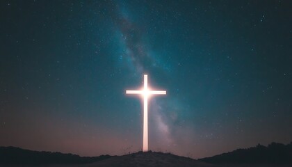 Glowing Cross for Night Sky, Hope, Faith.