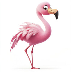 Fototapeta premium happy cartoon flamingo stands on one leg with soft pink hue