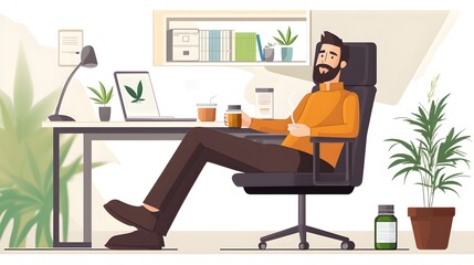 Professional Setting: Patient Uses CBD Oil with Tea at Office for Relaxation and Wellness
