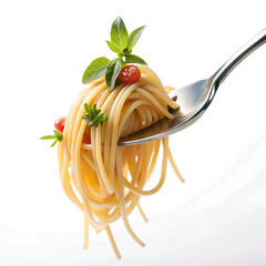 Spaghetti with pasta on fork with white background  (7)