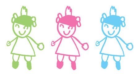 Illustration of a girl in crayon hand drawn style.