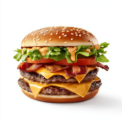 Double Cheeseburger on Wooden Board with Sauce