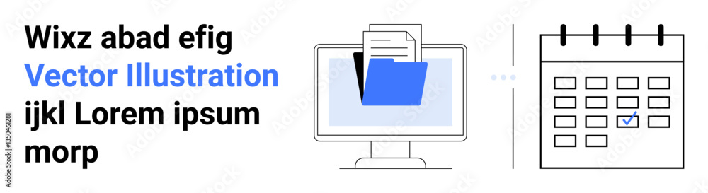 Poster computer monitor displaying file folder and documents alongside a calendar with marked date. ideal f