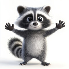 Fototapeta premium joyful cartoon raccoon with fluffy striped tail and open arms
