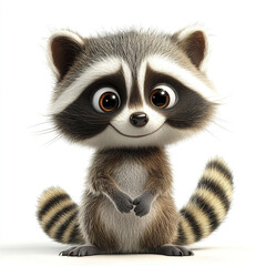 Fototapeta premium joyful cartoon raccoon with mischievous grin and fluffy tail