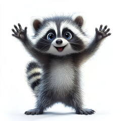 Fototapeta premium joyful cartoon raccoon with fluffy striped tail and big eyes