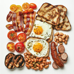 Traditional Full English Breakfast with Bacon, Eggs & Sausages