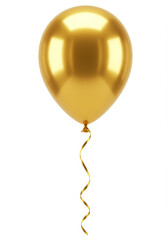 Elegant Gold Balloon with Ribbon &ndash; Isolated on White Background