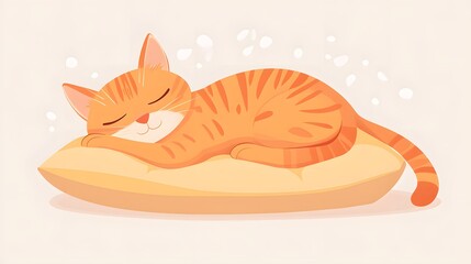 Fototapeta premium Adorable Vector Illustration of a Cute Cat Sleeping on Pet Cushion
