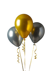 Elegant Gold and Silver Balloons with Curling Ribbons &ndash; Transparent Background