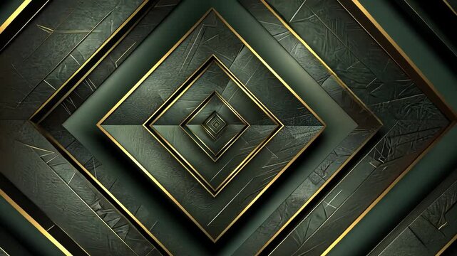 Geometric,  dark  green  and  gold  pattern  with  a  perspective  effect