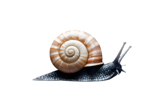 Snail isolated, showcasing spiral shell, slimy texture, slow movement, and unique natural wildlife characteristics