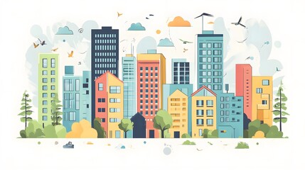 Fototapeta premium Eco-Friendly Complex: Modern Flat Design Set for Sustainable Projects and Green Initiatives