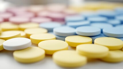Colorful pill arrangements representing medication variety and options