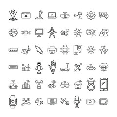 A Bundle of technology related  icons set with various symbols and elements in a doodle style