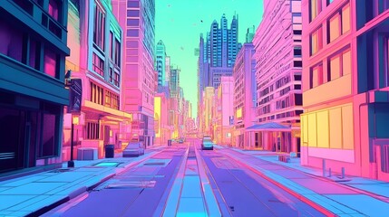Neon Cityscape: A stylized street scene, illuminated by vibrant neon lights, showcases a captivating urban landscape. Capture the essence of the city's radiant nightlife.