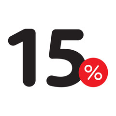 Single red 15% price banner icon, simple ecommence shopping sale label flat design vector pictogram, infographic vector for app logo web button ui interface elements isolated on white background