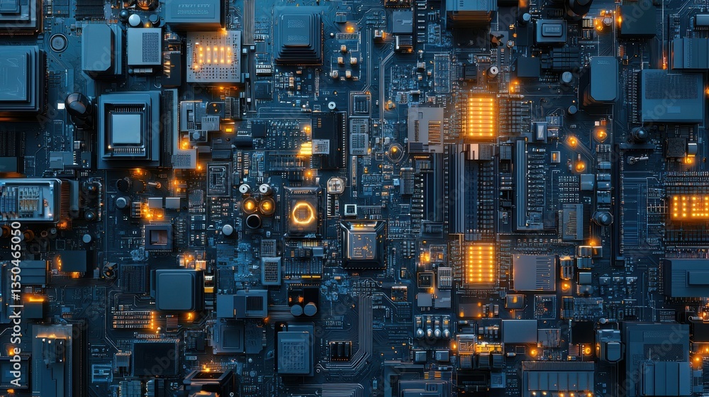 Poster high-tech circuit board texture with digital components and blue tech vibes for modern electronics p