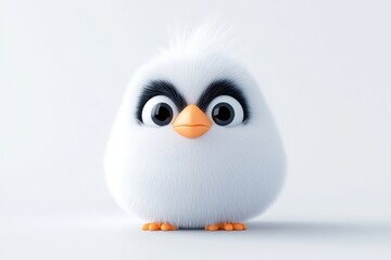 Obraz premium Fluffy, white, cartoon bird with angry expression
