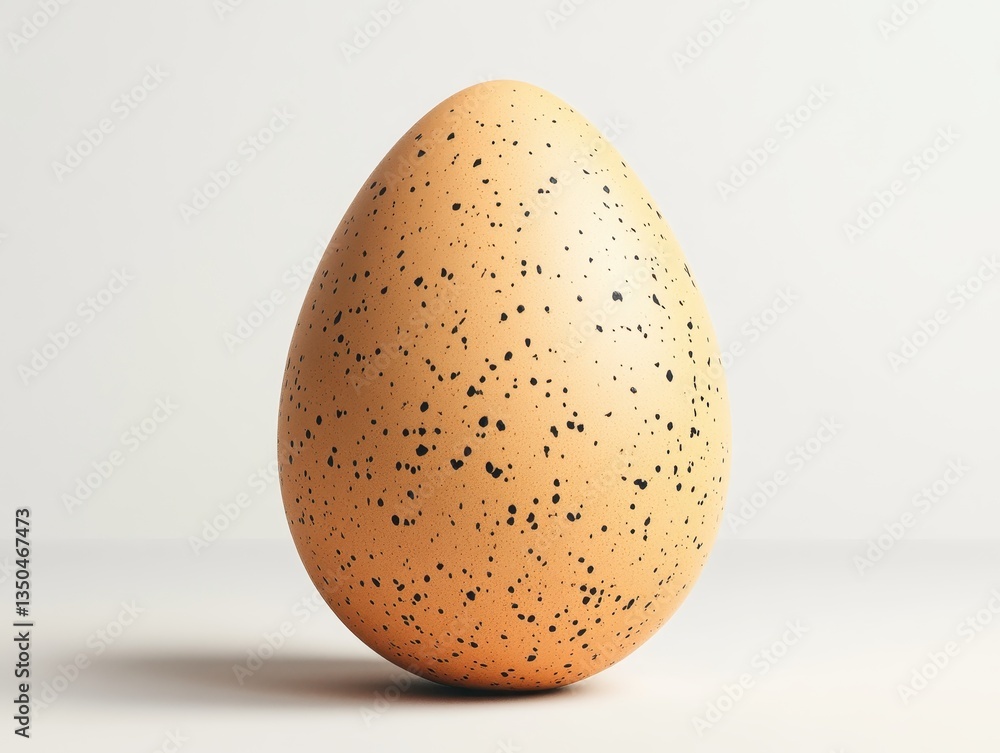 Poster realistic speckled egg on clean background with soft lighting, showcasing natural texture and delica