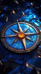 Fototapeta premium Vintage brass or bronze compass glowing in a starry night sky with a reflective metallic surface and an ethereal atmospheric background filled with stars galaxies and a sense of mystery and adventure