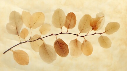 Pale Autumn Leaves on Beige Fabric