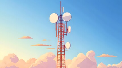 Obraz premium Professional telecommunications mast tower isolated on white background for technology concept