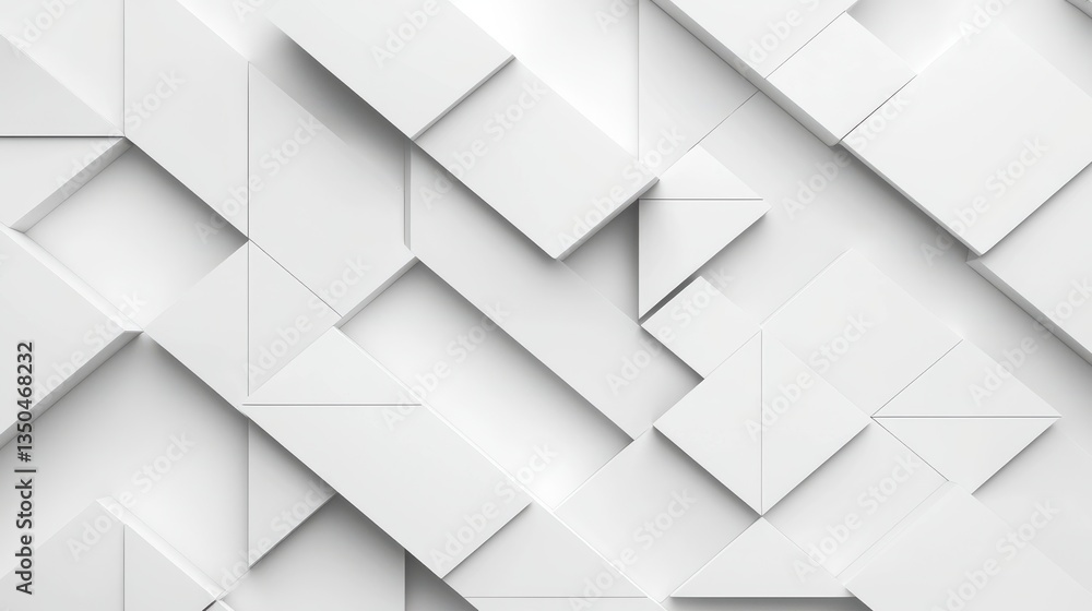 Poster sleek abstract white texture with layered triangles and glossy grey squares for tech banners