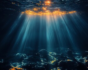Underwater sunbeams, ocean floor