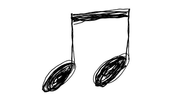 八分音符の落書きイラスト 線が動く手描きのアイコン動画 ループする4Kアニメーション