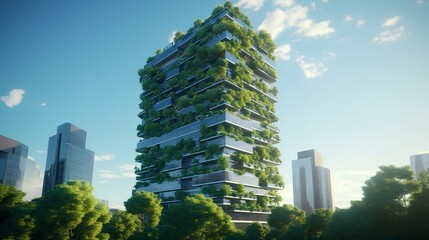 Obraz premium A photo of a sustainable skyscraper with energy-efficiency