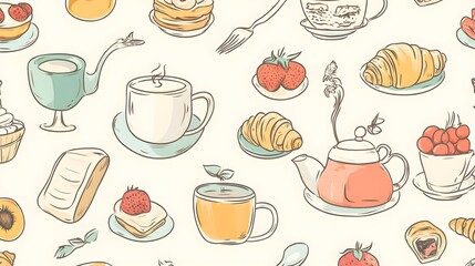 Elegant Tea Pot, Cup, Cake, Wine, Peaches & Ramen Bowl � Still Life Photography