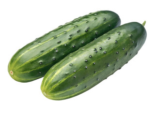 Two fresh cucumbers are displayed side by side against a solid background transparent background