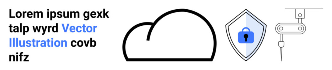 Cloud with lock shield symbolizing data security and automation. Ideal for technology, cloud computing, cybersecurity, data protection, innovation, network safety, flat landing page banner