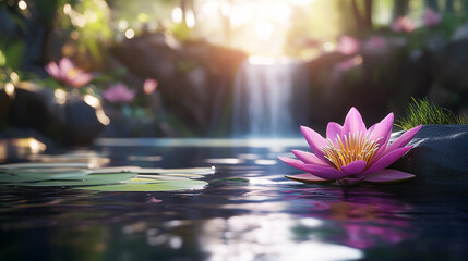 The lotus blossom, emerging gracefully from the depths of water, symbolizes a radiant journey of spiritual awakening, flourishing growth, and profound metamorphosis from obscurity to luminosity